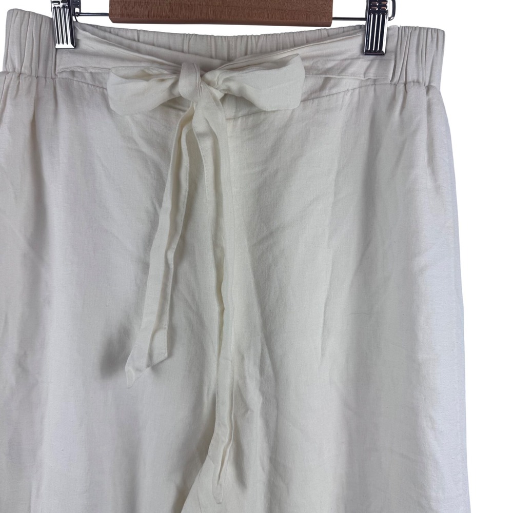 Thread and Supply Wide Leg Pants Womens Medium Off White Linen Blend Fringe Hem